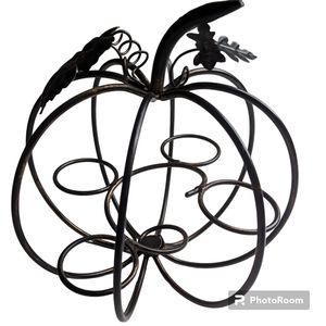 Pumpkin Candle Holder Decorative Metal Sculpture Black Bronze Fall Harvest Decor